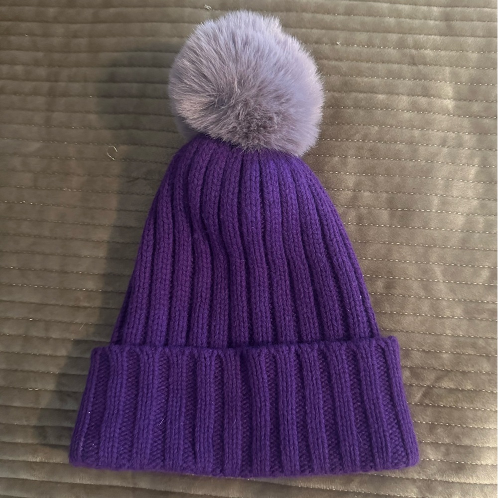 Athleta Purple Ribbed Knit Pom Beanie Hat - Picture 10 of 10